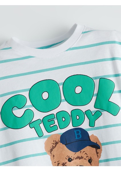 Yeni Sezon Bisiklet Yaka Ayı Teddy Baskılı Erkek Çocuk Pijama Takımı modelleri