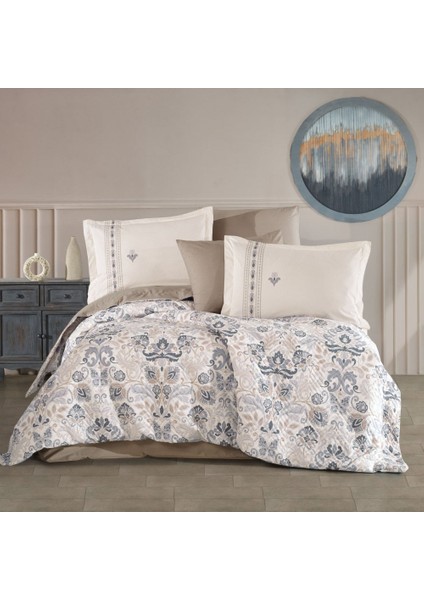 Anabel Gri - Çift Kişilik Poplin Kapitone Nevresim Takımı