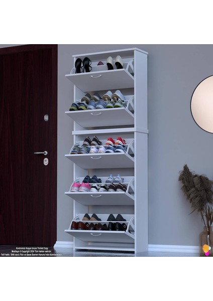 Ikra Antre Beyaz Renk Ayakkabılık 5 Düşer Kapak 10 Göz Bölmeli Ayakkabılık 72 X194X 26 cm