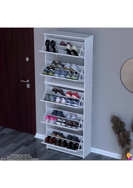 Ikra Antre Beyaz Renk Ayakkabılık 5 Düşer Kapak 10 Göz Bölmeli Ayakkabılık 72 X194X 26 cm modelleri