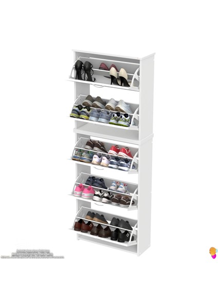 Ikra Antre Beyaz Renk Ayakkabılık 5 Düşer Kapak 10 Göz Bölmeli Ayakkabılık 72 X194X 26 cm indirimleri