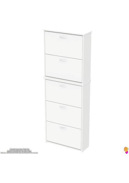 Ikra Antre Beyaz Renk Ayakkabılık 5 Düşer Kapak 10 Göz Bölmeli Ayakkabılık 72 X194X 26 cm