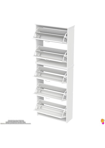 Ikra Antre Beyaz Renk Ayakkabılık 5 Düşer Kapak 10 Göz Bölmeli Ayakkabılık 72 X194X 26 cm