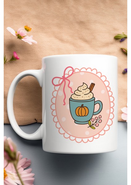 Sonbahar Temalı Pumpkin Spice Latte Baskılı Hediyelik Kupa Bardak