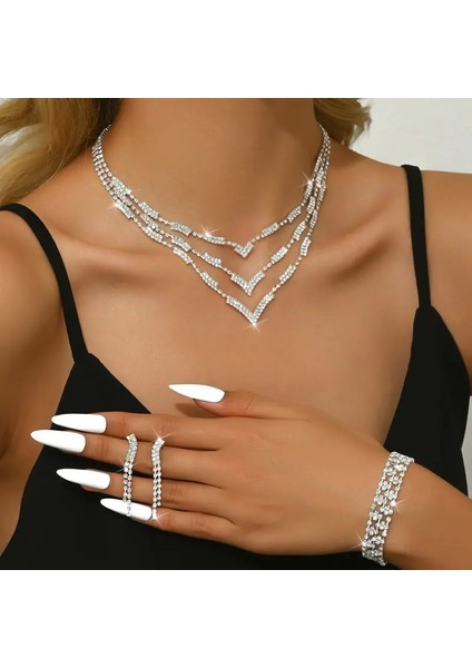 Gümüş Kaplama Motifli Lüks Zirkon Takı Seti Abiye Set