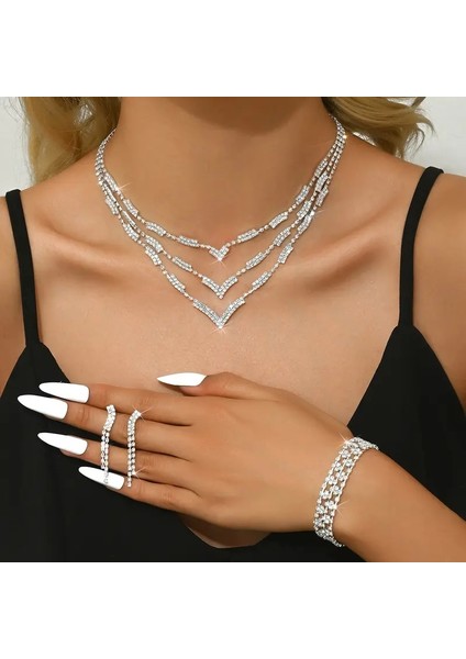 Gümüş Kaplama Motifli Lüks Zirkon Takı Seti Abiye Set fiyatları