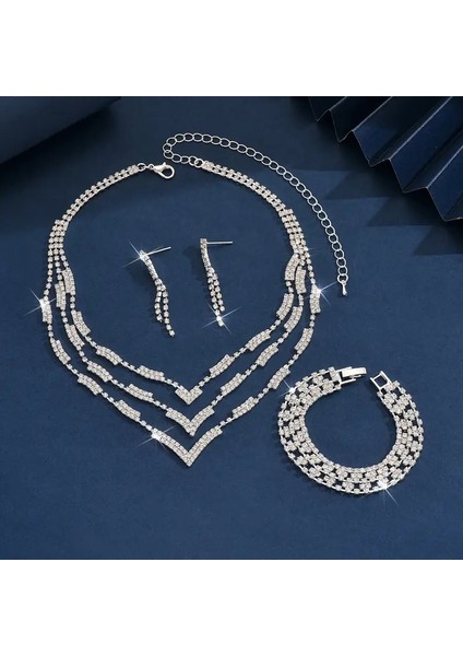 Gümüş Kaplama Motifli Lüks Zirkon Takı Seti Abiye Set fırsatları