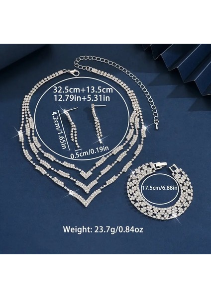 Gümüş Kaplama Motifli Lüks Zirkon Takı Seti Abiye Set