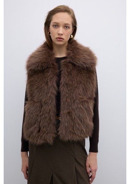 Çift Cepli Peluş Yelek Kahve K2617006_005