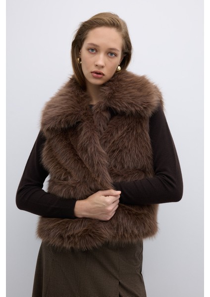 Çift Cepli Peluş Yelek Kahve K2617006_005 modelleri
