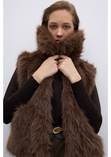 Çift Cepli Peluş Yelek Kahve K2617006_005 fırsatları