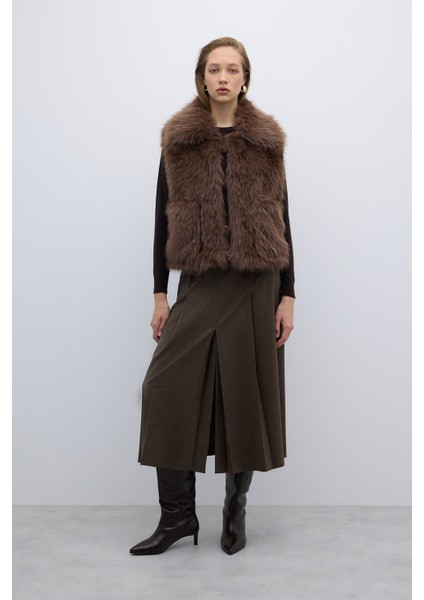 Çift Cepli Peluş Yelek Kahve K2617006_005 indirimleri