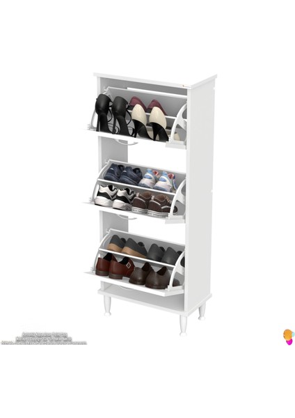 Uygar Beyaz Renk Kapı Önü Ayakkabılık 3 Düşer Kapak 6 Göz Raf Bölmeli Ayakkabılık 52X127X25,5 cm indirimleri