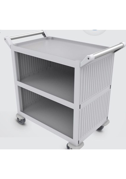 Gri Plastik Servis Arabası Kapalı, Dayanıklı ve Pratik Taşıma Çözümü