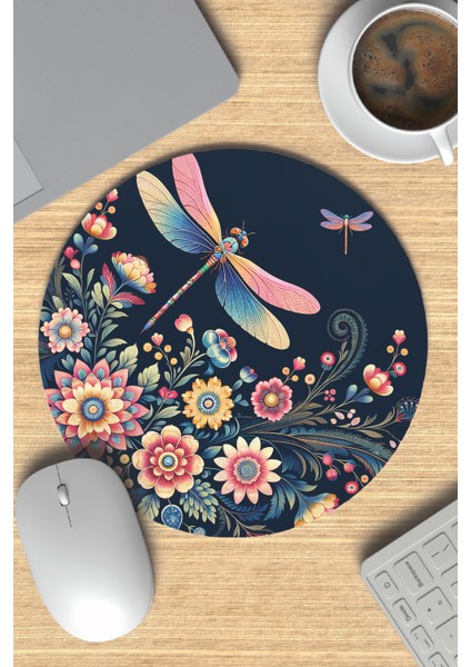 Yusufçuk Kuşu Desenli No:2 Baskılı Yuvarlak Gaming Mousepad