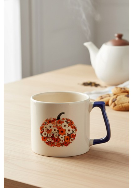 Boho Fall Pumpkin Floral Baskılı Lacivert D Kulplu Kupa Bardak