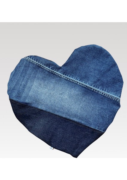 Kalp Şeklinde El Yapımı Sürdürülebilir Denim Kırlent Kılıfı
