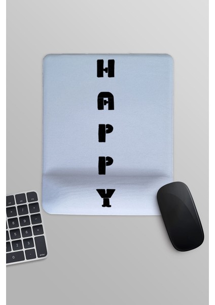 Happy Dikey Yazı Baskılı Dikdörtgen Bilek Destekli Mousepad