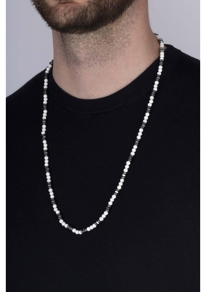 Sedef Hematit Yuvarlak Kesim Doğal Taş Erkek Kolye modelleri