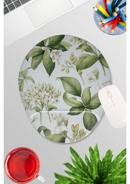 Sonbahar Botanik Çiçekler No:5 Oyuncu Gaming Oval Bilek Destekli Mousepad