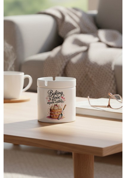 Baking Love Baskılı Seramik Kapaklı Kokusuz Küllük