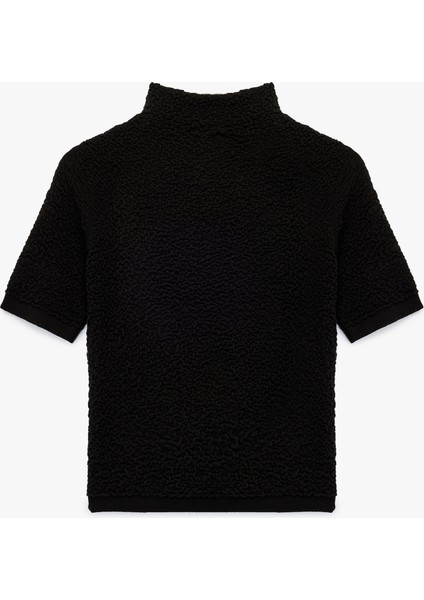 Regular Fit Kısa Kollu Dik Yaka Dokulu Triko Kazak modelleri