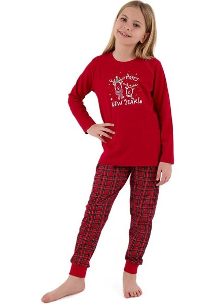 Kız Çocuk Kırmızı Uzun Kollu Pijama Takımı 3514-G