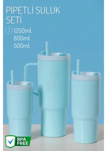 3 In 1 Yandan Tutacaklı Pipetli Mug