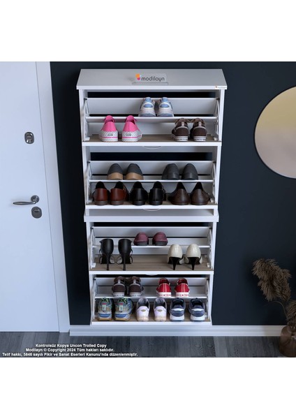 Asaf 2 Li Cordoba Renk Asma Ayakkabılık Antre 4 Düşer Kapak 8 Göz Bölme Ayakkabılık 52X148X 25,5 cm indirimleri