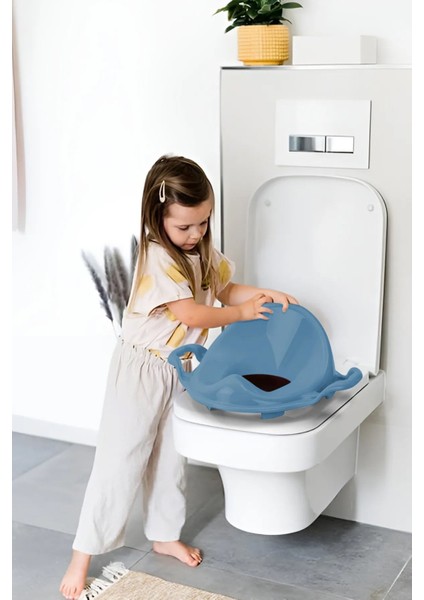 Çocuklar Için Tuvalet Eğitimi Seti, Kaydırmaz Basamak ve Kulplu Adaptör Mavi modelleri