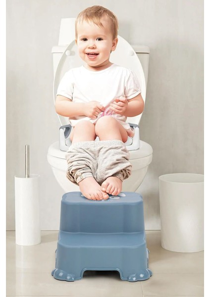 Çocuklar Için Tuvalet Eğitimi Seti, Kaydırmaz Basamak ve Kulplu Adaptör Mavi fırsatları