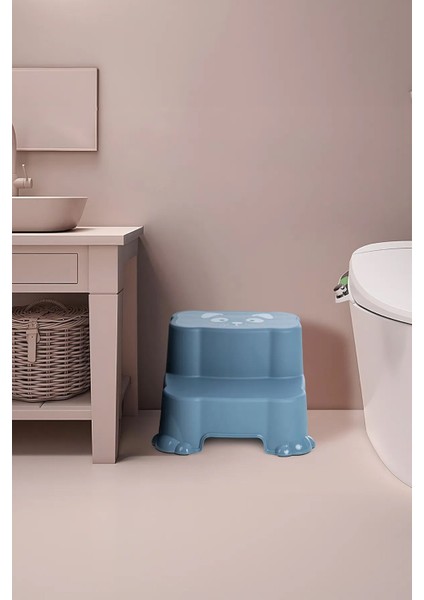 Çocuklar Için Tuvalet Eğitimi Seti, Kaydırmaz Basamak ve Kulplu Adaptör Mavi