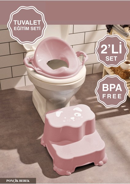 Pembe Çocuk Taburesi, Çift Basamaklı, Güvenli ve Şık Banyo Lavabo Destekli fiyatları