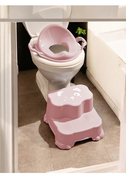 Pembe Çocuk Taburesi, Çift Basamaklı, Güvenli ve Şık Banyo Lavabo Destekli fırsatları