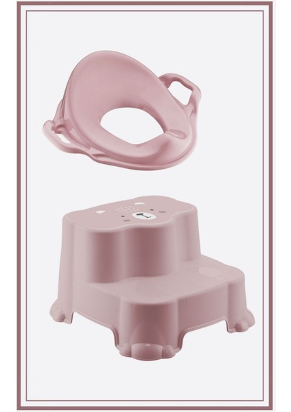 Pembe Çocuk Taburesi, Çift Basamaklı, Güvenli ve Şık Banyo Lavabo Destekli