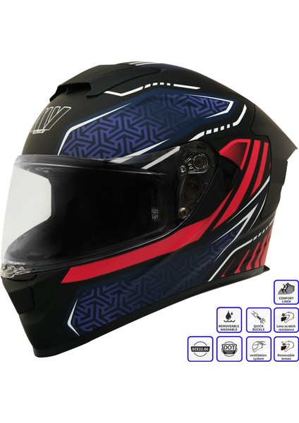 Gp My Helmet MKS001-BBR Yarış Spoiler Güneş Vizörlü Şeffaf Full Face Motosiklet Kaskı Xl