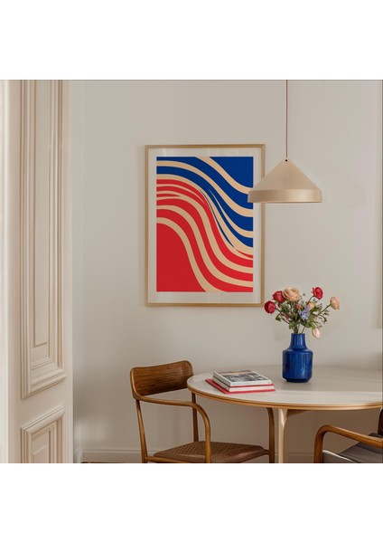 Kırmızı ve Mavi Dalgalı Soyut Sanat: Orta Yüzyıl Modern Dekoru (& Dosyalar) fiyatları