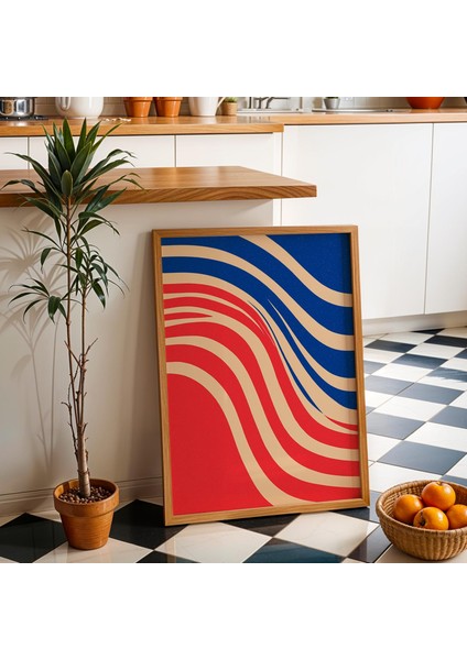 Kırmızı ve Mavi Dalgalı Soyut Sanat: Orta Yüzyıl Modern Dekoru (& Dosyalar)