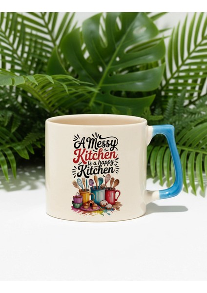 A Messy Kitchen Baskılı Mavi D Kulplu Kupa Bardak