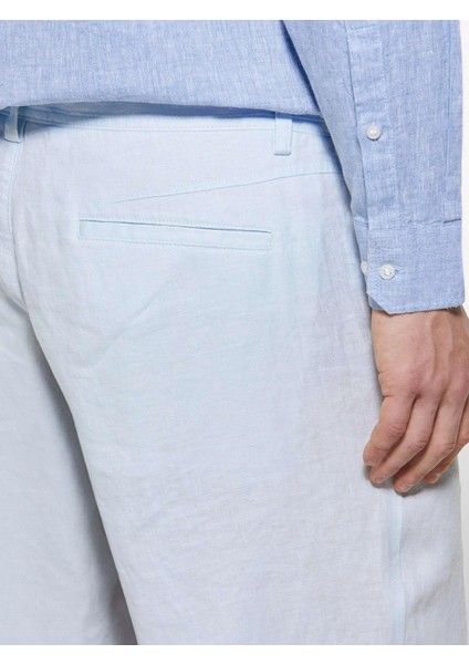 %100 Keten Slim Fit Bermuda Şort Erkek Mavi Şort - 325P4AGHS9010 indirimleri