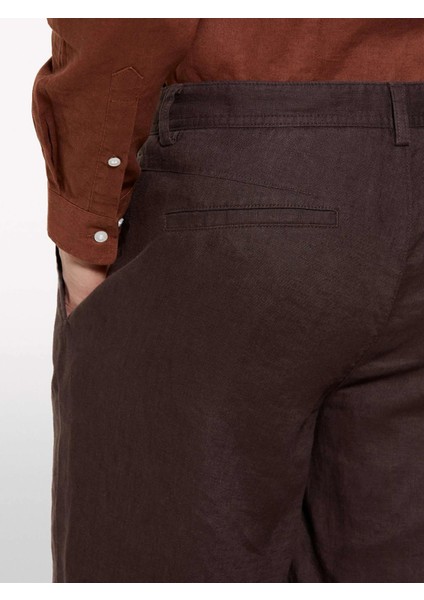 %100 Keten Slim Fit Bermuda Şort Erkek Kahverengi Şort - 325P4AGHS9010 indirimleri