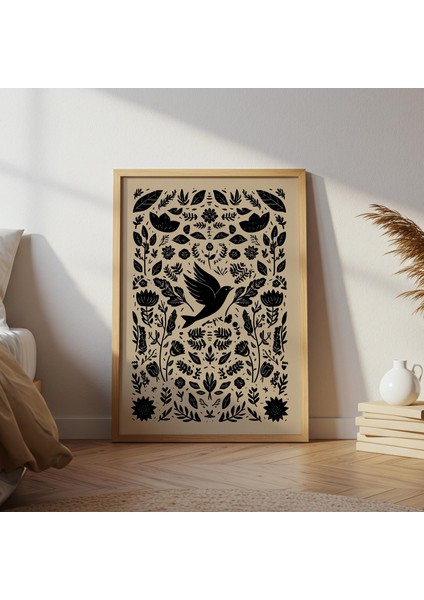 Siyah Kuş Iskandinav Halk Sanatı: Vintage Çiçek ( )