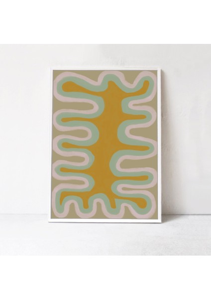 Sarı Yeşil Bej Duvar Sanatı: Soyut Dalgalı Çizgiler fiyatları