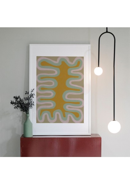 Sarı Yeşil Bej Duvar Sanatı: Soyut Dalgalı Çizgiler modelleri