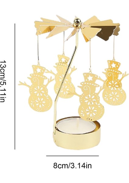 Altın Renkli Dönebilen Metal Tealight Mumluk – Kar Tanesi ve Noel Figürlü Dekoratif Mumluk