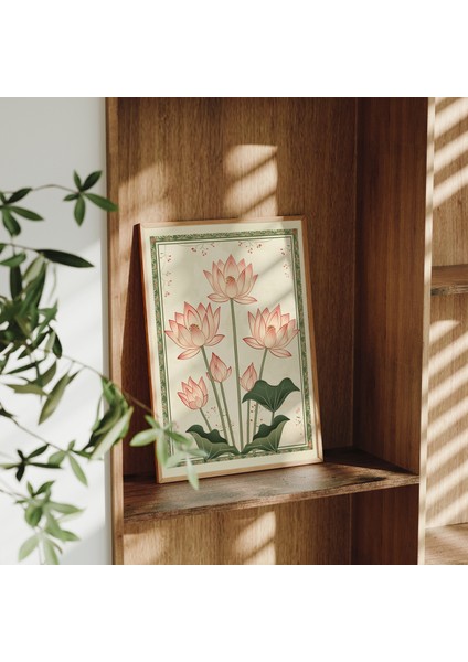 Hint Duvar Sanatı Lotus Sanatı, Hint Sanatı, Eski Botanik Baskılar, Pembe Lotus Çiçeği modelleri