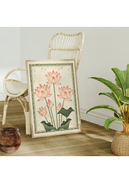 Hint Duvar Sanatı Lotus Sanatı, Hint Sanatı, Eski Botanik Baskılar, Pembe Lotus Çiçeği fırsatları