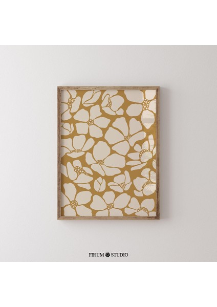 Hardal Sarısı Soyut Çiçekli Duvar Sanatı, Bohem Botanik Sanatı fiyatları