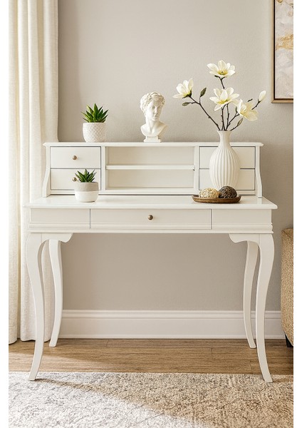 100 cm 5 Çekmeceli Masif Beyaz Raflı Çalışma Masası fiyatları