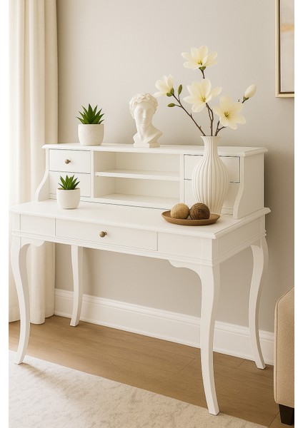 100 cm 5 Çekmeceli Masif Beyaz Raflı Çalışma Masası modelleri